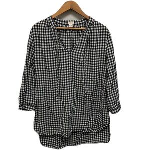 J.Crew Womens Checkered Gingham Blouse Size Medium LINEN Preppy Cottagecore Top